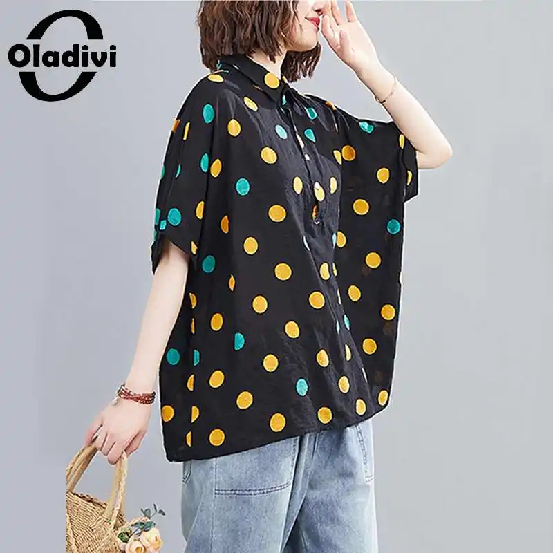 

Oladivi 3 Colors Oversized Women Short Sleeve Blouses Summer Casual Tops Large Size Shirts Female Blusas Black Yellow White 6XL