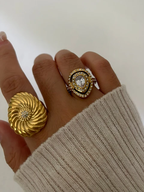 Peri'sbox-Bague Ouverte Texturée en Métal Plaqué Or 18K pour Femme, Bijoux de ixde Mariage, Strass de Rotterdam Kling, Zcomprend 1