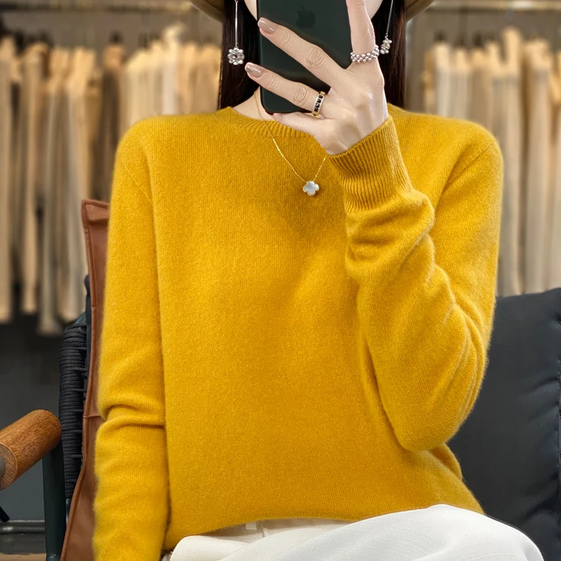 Women's New Sweater Knitted Pullover 2023 Autumn Round Neck Loose and Soft 100% Wool Solid Color Versatile Knit Top
Women's New Sweater Knitted Pullover 2023 Autumn Round Neck Loose and Soft 100% Wool Solid Color Versatile Knit Top