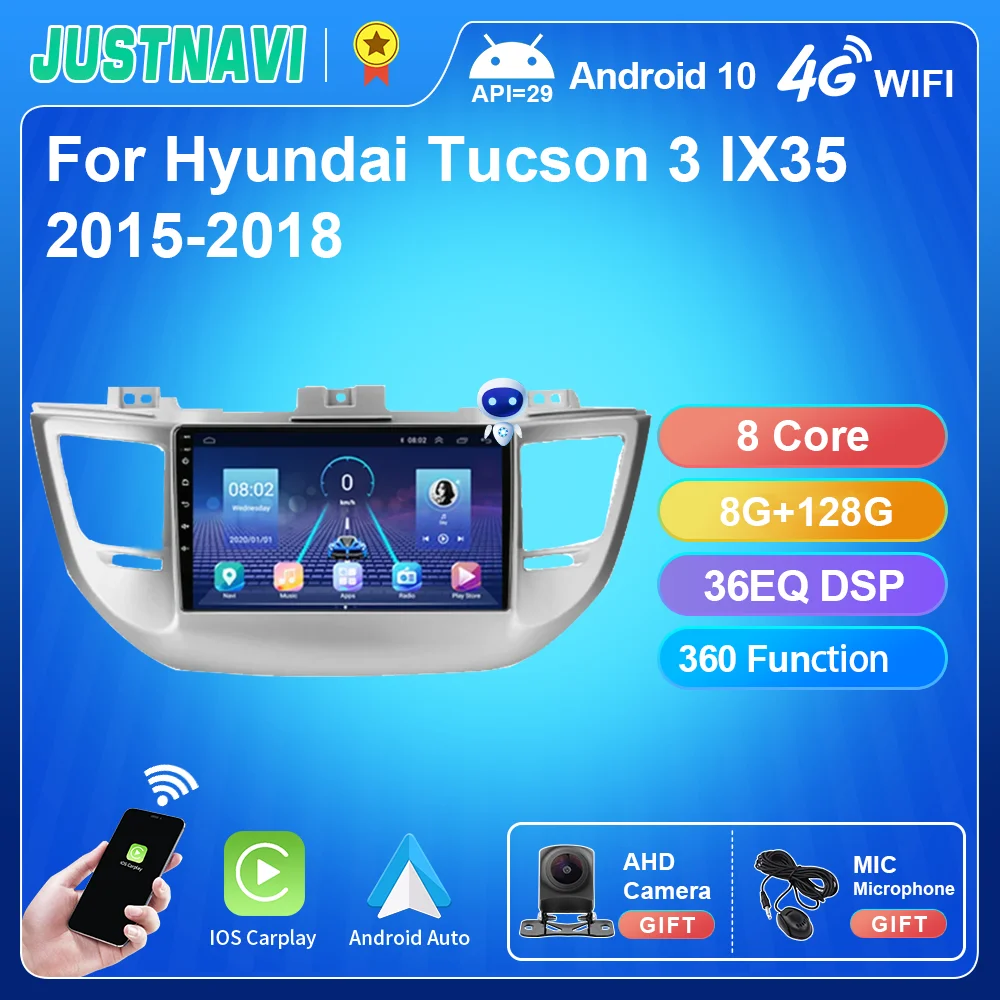 

JUSTNAVI Android 4G LTE 8+128G Car Multimedia Radio Player 2din For Hyundai IX35 Tucson 3 2015 2016 2017 2018 Carplay Auto DSP