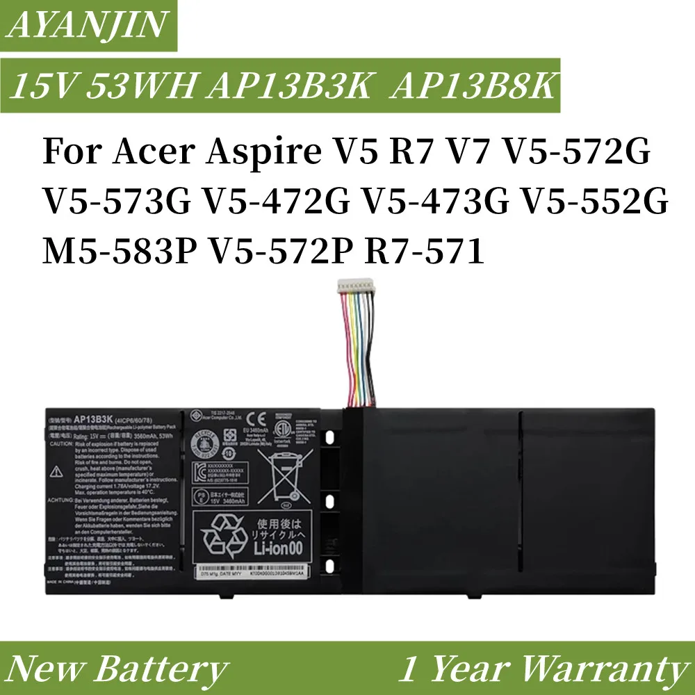 

AP13B3K AP13B8K 15V 53WH Laptop Battery for Acer Aspire V5 R7 V7 V5-572G V5-573G V5-472G V5-473G V5-552G M5-583P V5-572P R7-571