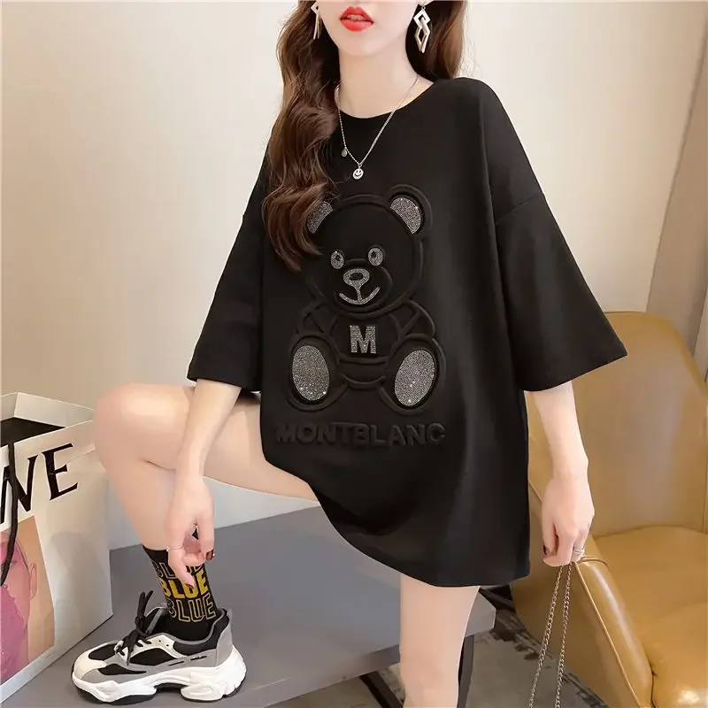 Женская футболка с рисунком, свободная футболка средней длины с коротким рукавом, лето 2024 
Женская футболка с рисунком, свободная футболка средней длины с коротким рукавом, лето 2024