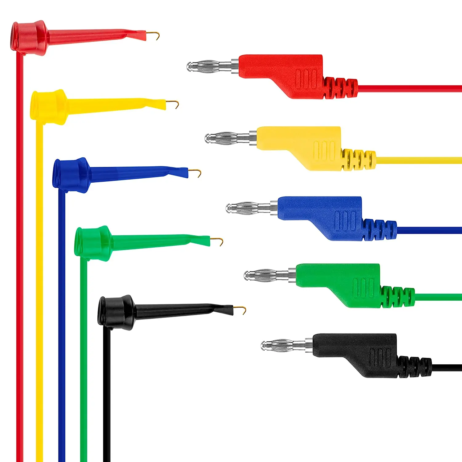 

5PCS Test Hook Wire Stackable Banana Plug to Mini Grabber Multimeter Test Lead Set Flexible Wire Leads 500V/5V 39 Inch