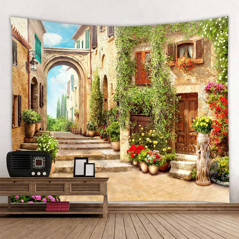 

Beautiful Ancient Architecture Town Scenery Print Tapestry Wall Hanging Polyester Fabric Home Decor Big Wall Rug Carpets Blanket