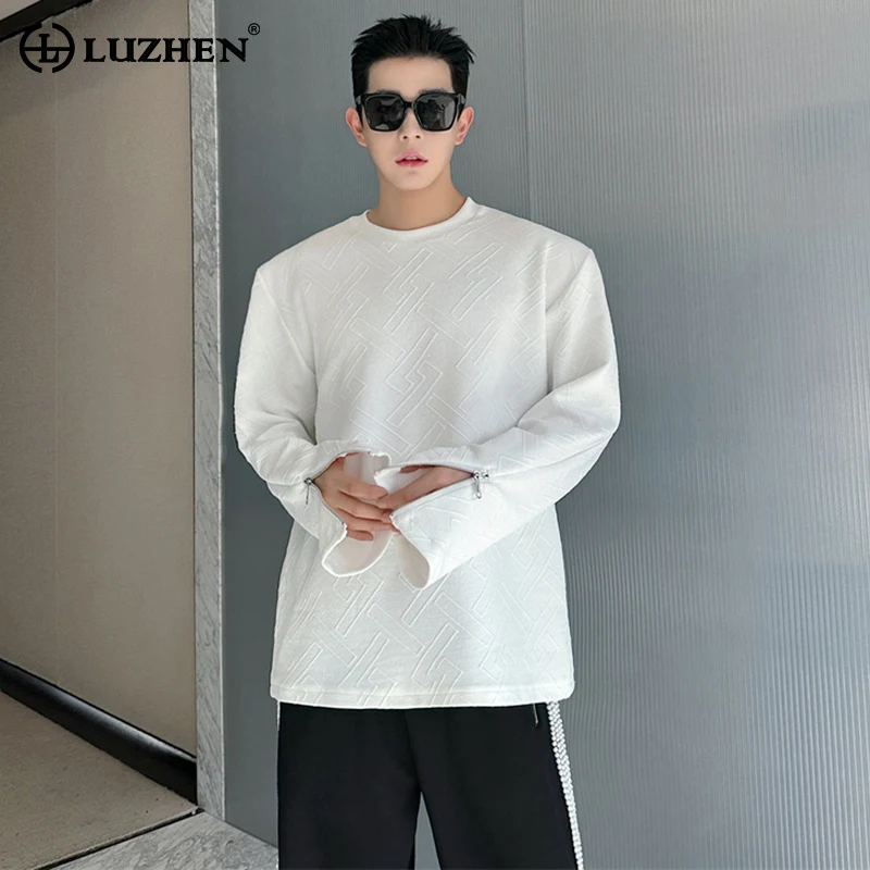 

LUZHEN 2024 Корейская Весенняя Оригинальная Повседневная Высококачественная Мужская футболка однотонные дизайнерские Элегантные Модные топы на молнии с манжетами LZ1549