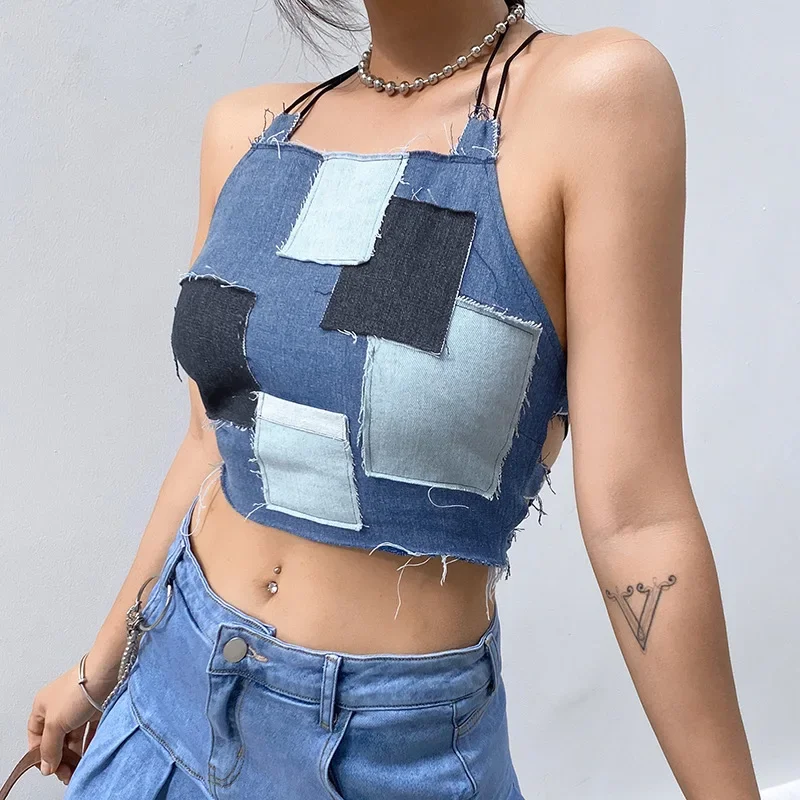 2024 Summer Cami Tops Vintage Patchwork Blue Denim Crop Top Women Sexy Slim Backless All-Match New Drawstring Jeans Camisole
2024 Summer Cami Tops Vintage Patchwork Blue Denim Crop Top Women Sexy Slim Backless All-Match New Drawstring Jeans Camisole