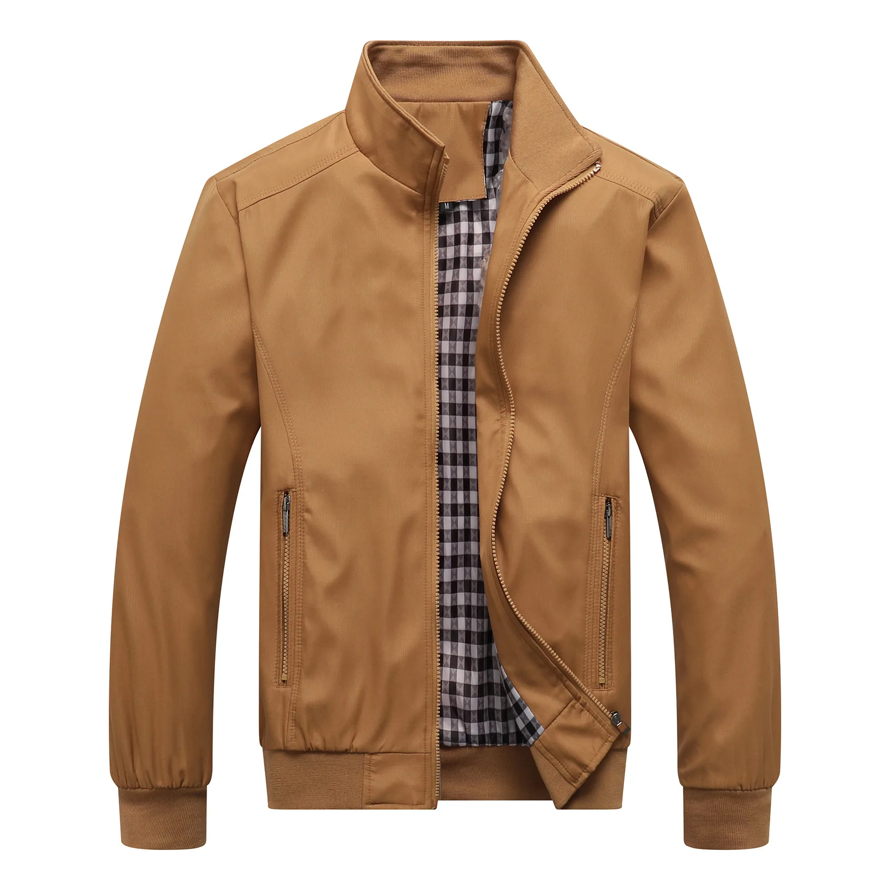 

Men's Jackets Spring Autumn New Outwear Leisure Korean Edition Grid Lining Overcoat Male Handsome Pilot Zipper Large Size Coat
