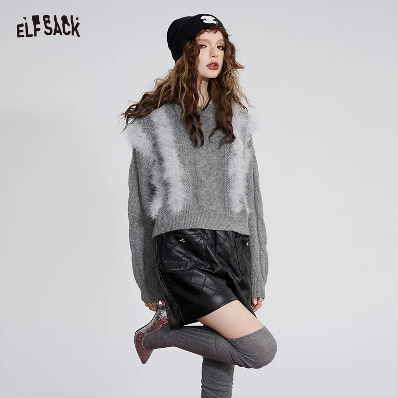 

ELFSACK Korean Fashion Pullover Sweaters For Women 2023 Winter New Luxury Designer Tops