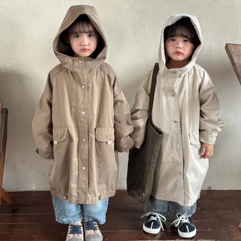 

Spring Autumn Girls Boy Windbreaker Trench Coat Windproof Children Kid's Mid-Length Jacket Coat Baby Teenagers Overcoat 3-14 Y