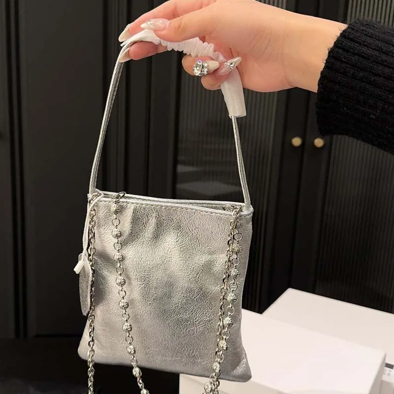 

Genuine Leather Shoulder Bag Women Fashion Cowhide Phone Bag 2024 New Vintage Rivets Chain Mini Crossbody Underarm Bag Handbag