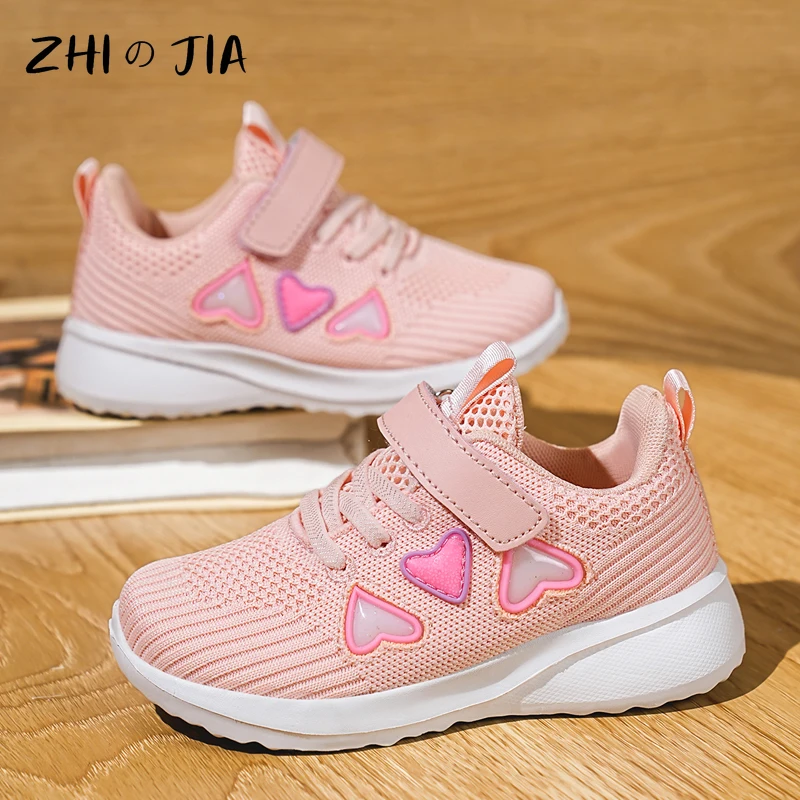 

Детские сетчатые кроссовки, модная повседневная обувь для девочек, дышащие Симпатичные розовые туфли на плоской подошве, Легкая удобная обувь, на весну