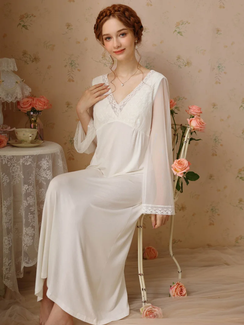 Women Autumn Modal Lace Fairy Pajama Nightdress Mesh Long Sleeve Vintage Princess Nightgowns Sweet Girl Victorian Sleepwear
Women Autumn Modal Lace Fairy Pajama Nightdress Mesh Long Sleeve Vintage Princess Nightgowns Sweet Girl Victorian Sleepwear