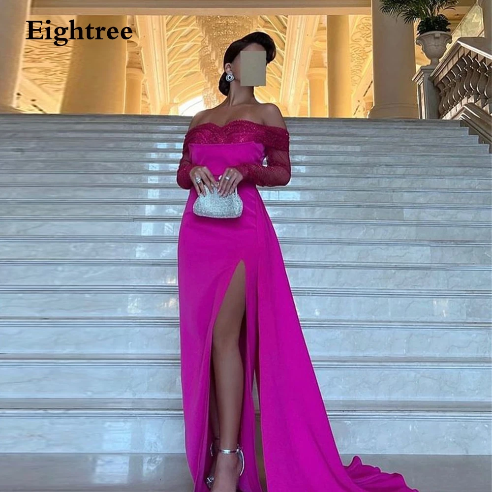 Eightree Fuchsia Elegant Prom Dresses Mermaid Off The Shoulder Long Sleeves High Slit Stain Robes De Soirée Party Dresses 2023
Eightree Fuchsia Elegant Prom Dresses Mermaid Off The Shoulder Long Sleeves High Slit Stain Robes De Soirée Party Dresses 2023