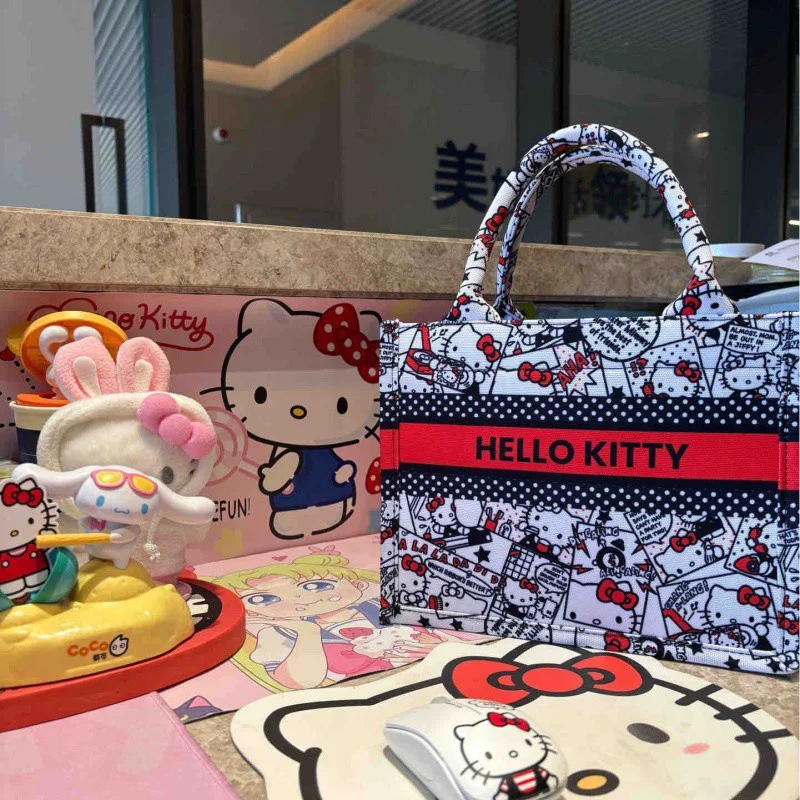 

Sanrio Hello Kitty Tote Bag For Women Cartoon Kuromi Canvas Handbag My Melody Large Capacity Shopping Bag Commuting Hand Bag
