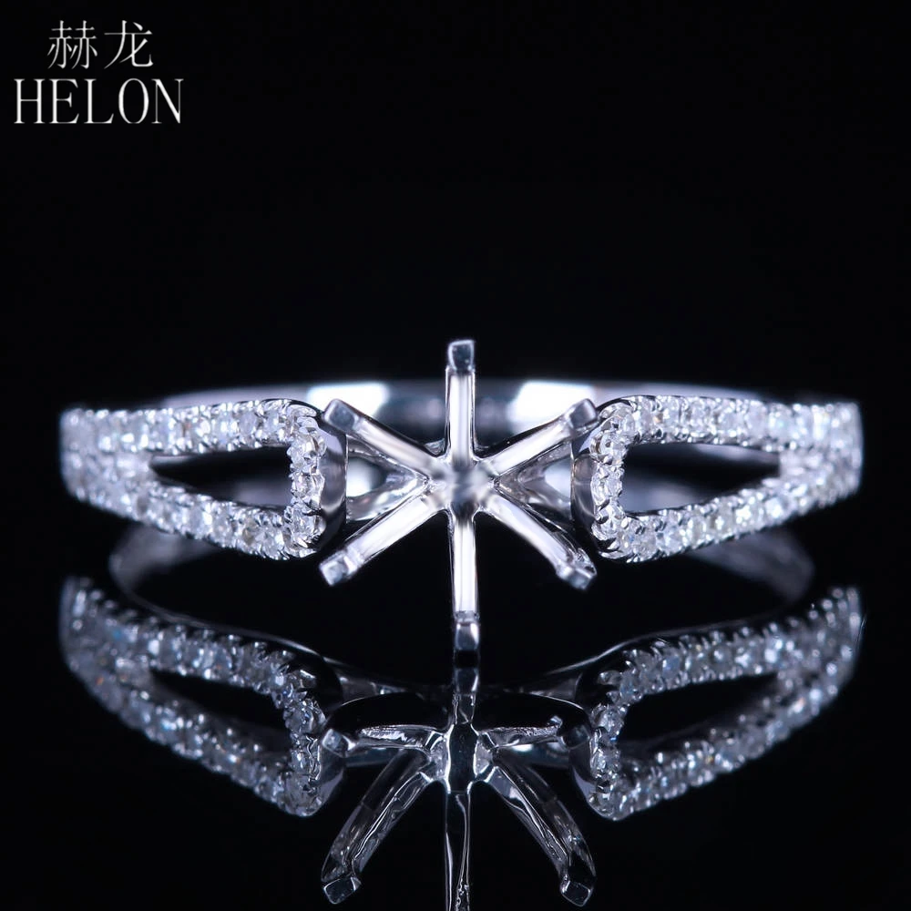 

HELON Round Cut 6mm Semi Mount Engagement Ring Setting Solid 14k 10k White Gold Natural Diamonds Ring Women Jewelry