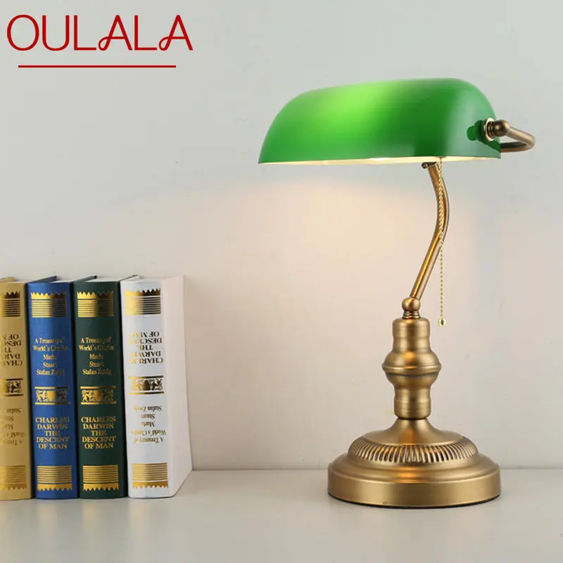

OULALA Classical Retro Table Lamp Creative Design Pull Switch LED Glass Desk Light Fashion Decor for Home Study Office Bedroom