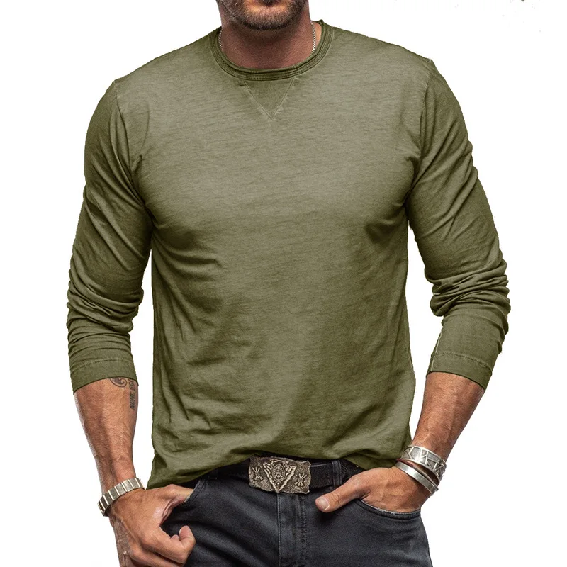 

Autumn and Winter Popular Men's New Solid Color round Neck Long-Sleeved T-shirt Cotton Men's Bottoming Shirt Men's GD-CT