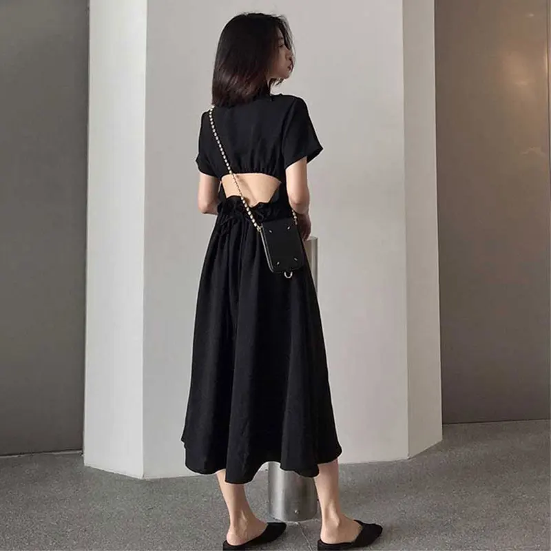 Sexy Chiffon Women Dresses Summer Casual Black Elastic Open Back Short Sleeve Mid-Length Female Dress Loose Ladies Clothes Black
Sexy Chiffon Women Dresses Summer Casual Black Elastic Open Back Short Sleeve Mid-Length Female Dress Loose Ladies Clothes Black
