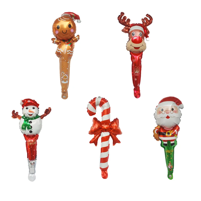 

50pcs Christmas Party Balloons Santa Claus Strike Stick Ballon Snowman Candy Cane Happy New Year Merry Christmas Decoration