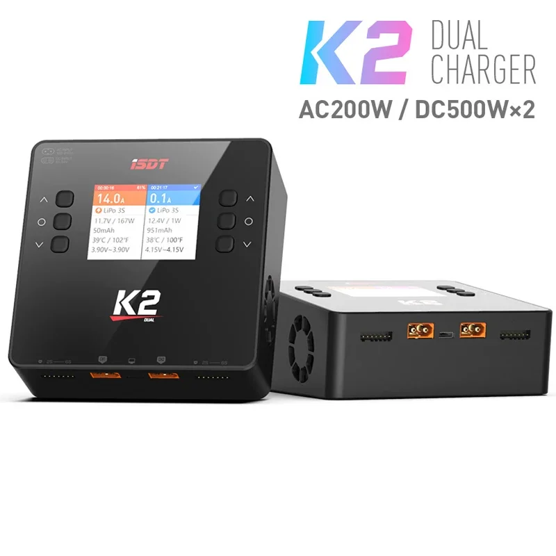 

ISDT K2 AC 200W DC 500Wx2 20A Lipo Charger Discharger Dual Channel Balancefor 1-6S 3s Lipo NiMh Pb Battery