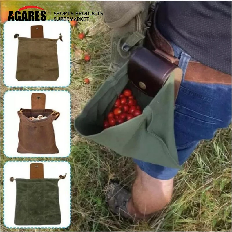 

1pc Portable Outdoor Foraging Bag Fruit Picking Pouch Collapsible Berry Puch Storage Leather Bushcraft Canvas Bag Hiking Camping