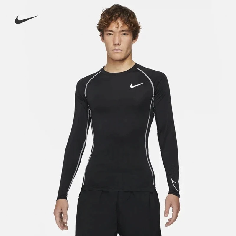 

Original Nike Pro Dri-fit Sportswear Cew Neck Slim Long Sleeve T-shirt Men's Black and White DD1991-011