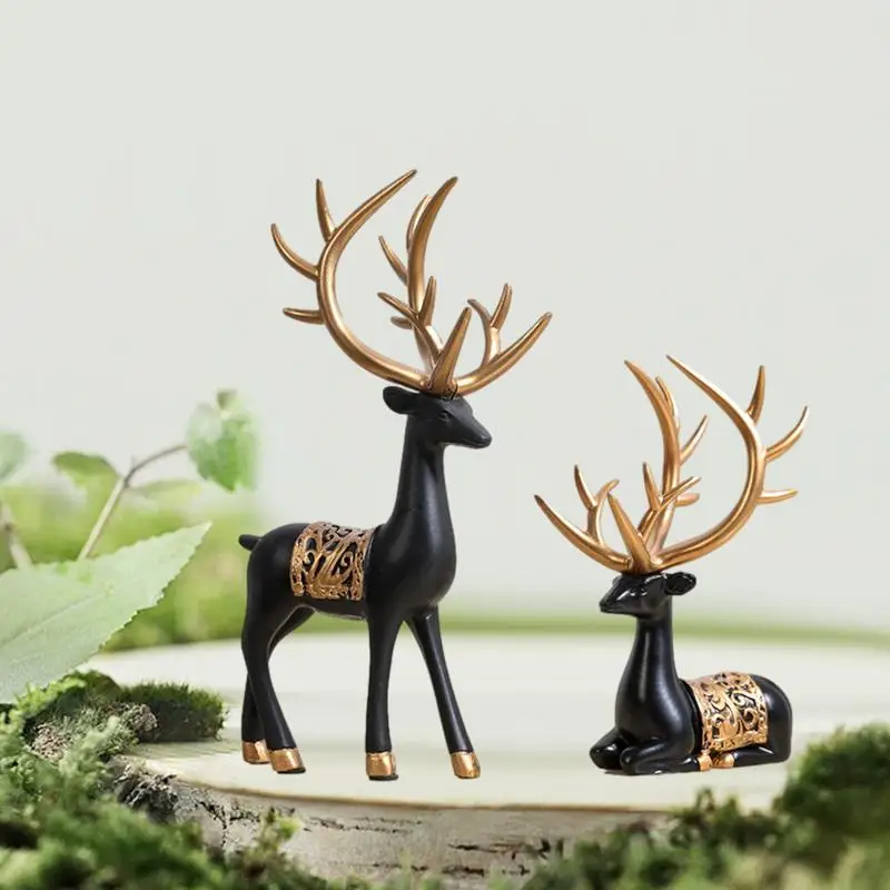 

Christmas Reindeer Figurines Elk Sculpture 2PCS Lucky Deer Set Decorative Sitting & Standing Deer Figurine Decor Home Decoration