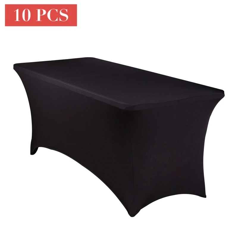 

10PCS 6Ft/8Ft Spandex Rectangular Fitted Tablecloth Lycra Hotel Banquet Wedding Stretch Table Covers White/Black Table Cloths