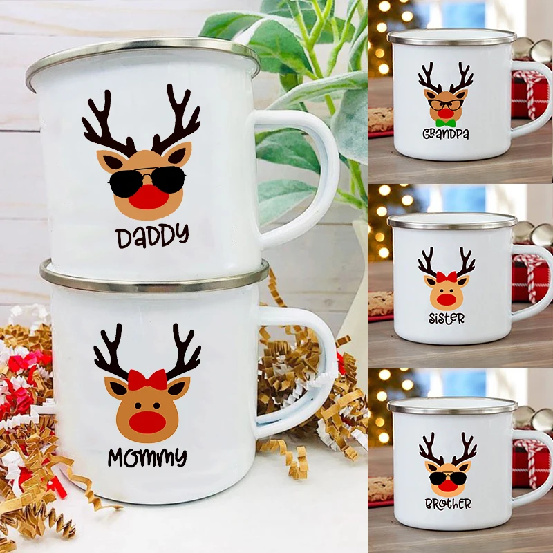 

Deer Family Matching Mugs Christmas Party Coffee Wine Beer Juice Milk Enamel Cup Drink Hot Cocoa Cake Mug Handle Drinkware Gifts