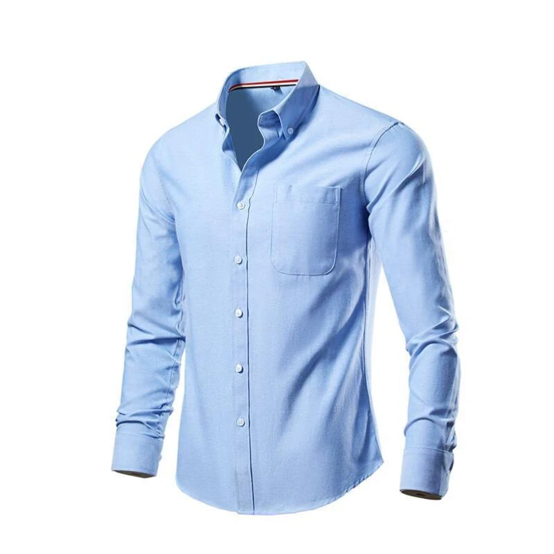 

Hot Sales Men Shirt Long Sleeved Casual Formal Business Dress Shirt Pocket Solid Color Designer Top Korean Slim Fit Social Shirt