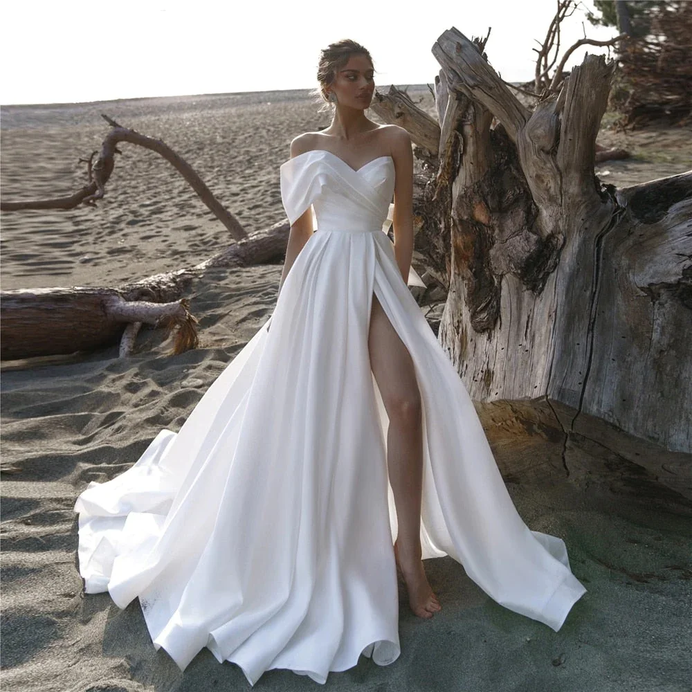 

Женское атласное свадебное платье TIXLEAR, простое платье до пола с разрезом сбоку и открытой спиной, платье с бантом на лето