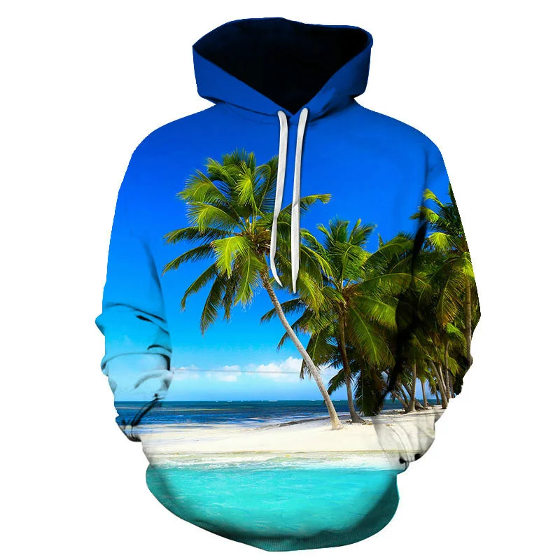 

New 3D Beach View Printing Hoodies For Men Natural Landscape Graphic Pullovers Kid Fashion Funny Hawaiian Hooded Sweatshirts Top