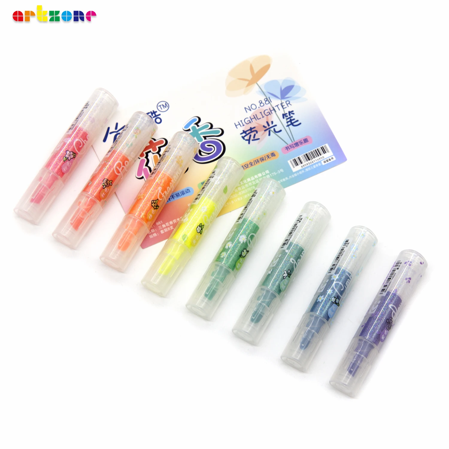 

8PCS/Set Mini Fluorescent Markers Triangular Shaped Spliceable Non-Toxic Flower Scented Highlighter Pen for Kid Student