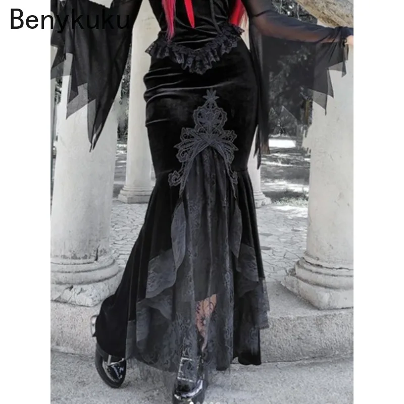 

Mall Goth High Waist Ruffle Fishtail Half Skirt Women Slim Fold Elastic Wrapped Hip Gothic Skirt Korean Fashion Sweet Skirts