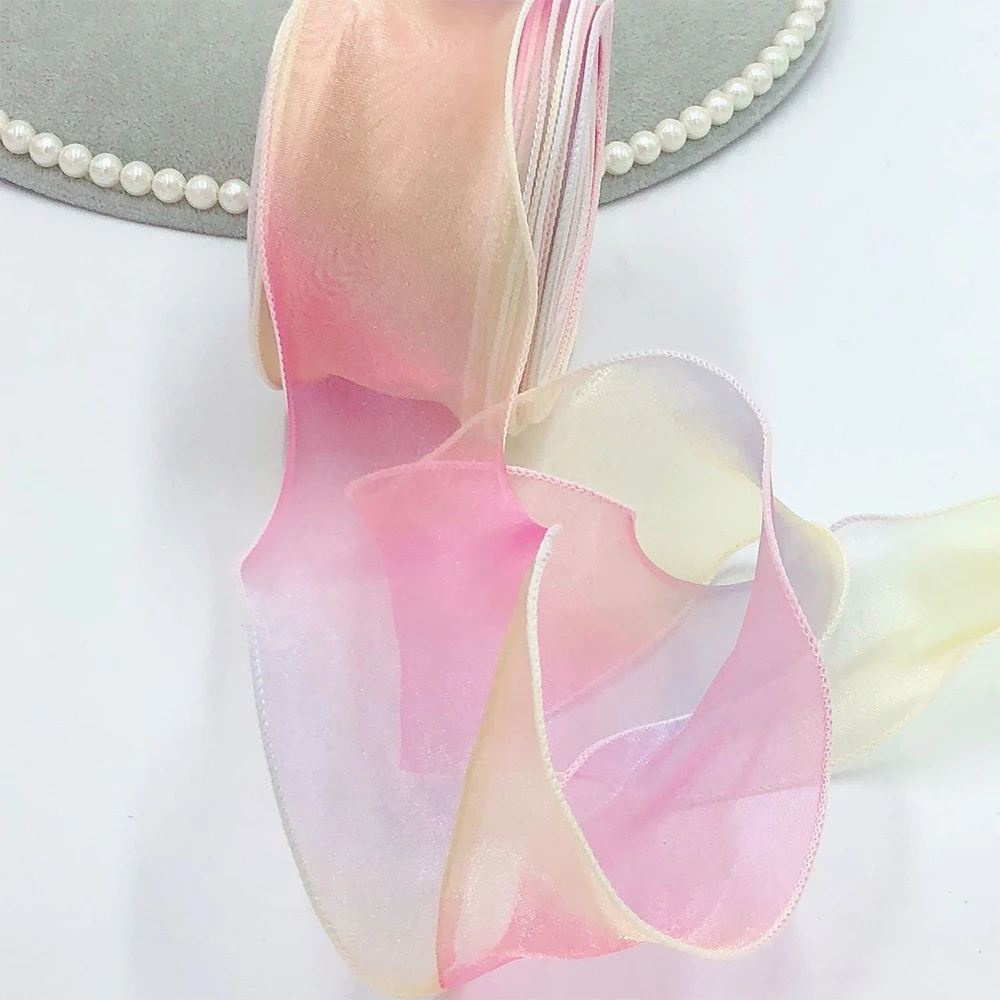 

6cmx35M Gradient Rainbow Organza Ribbon Gift Wrapping Handmade Bow Homemade Children's Hairpin Wedding DIY Accessories
