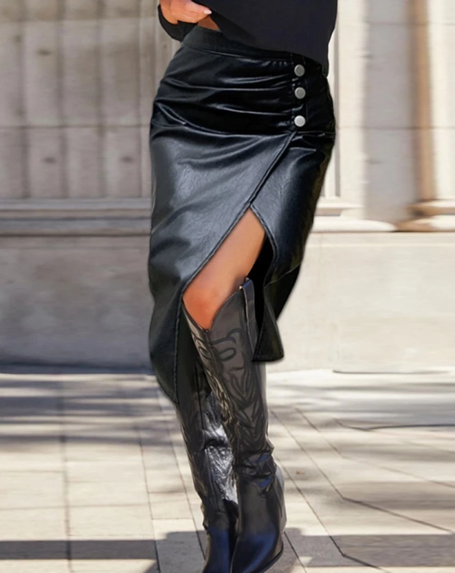 Y2K Clothing Long Skirts for Women Fashion 2023 Autumn/winter New Casual Versatile High Waist Pu Side Button Ruched Slit Skirt
Y2K Clothing Long Skirts for Women Fashion 2023 Autumn/winter New Casual Versatile High Waist Pu Side Button Ruched Slit Skirt