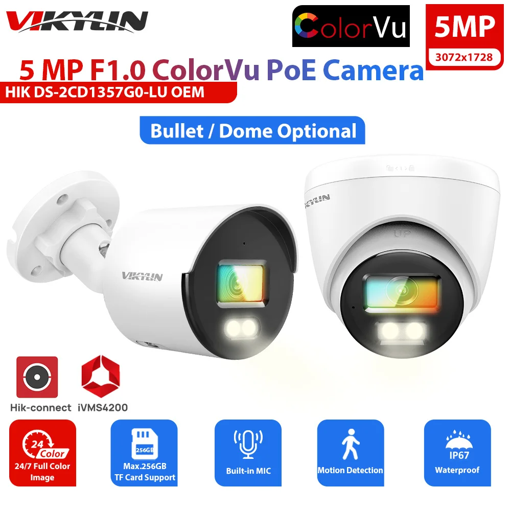 Vikylin 5MP ColorVu IP Camera Full Color Night Vision Hik DS-2CD1357G0 2CD1057G0 OEM Mic SD Slot Dome Bullet POE Security Cam
Vikylin 5MP ColorVu IP Camera Full Color Night Vision Hik DS-2CD1357G0 2CD1057G0 OEM Mic SD Slot Dome Bullet POE Security Cam