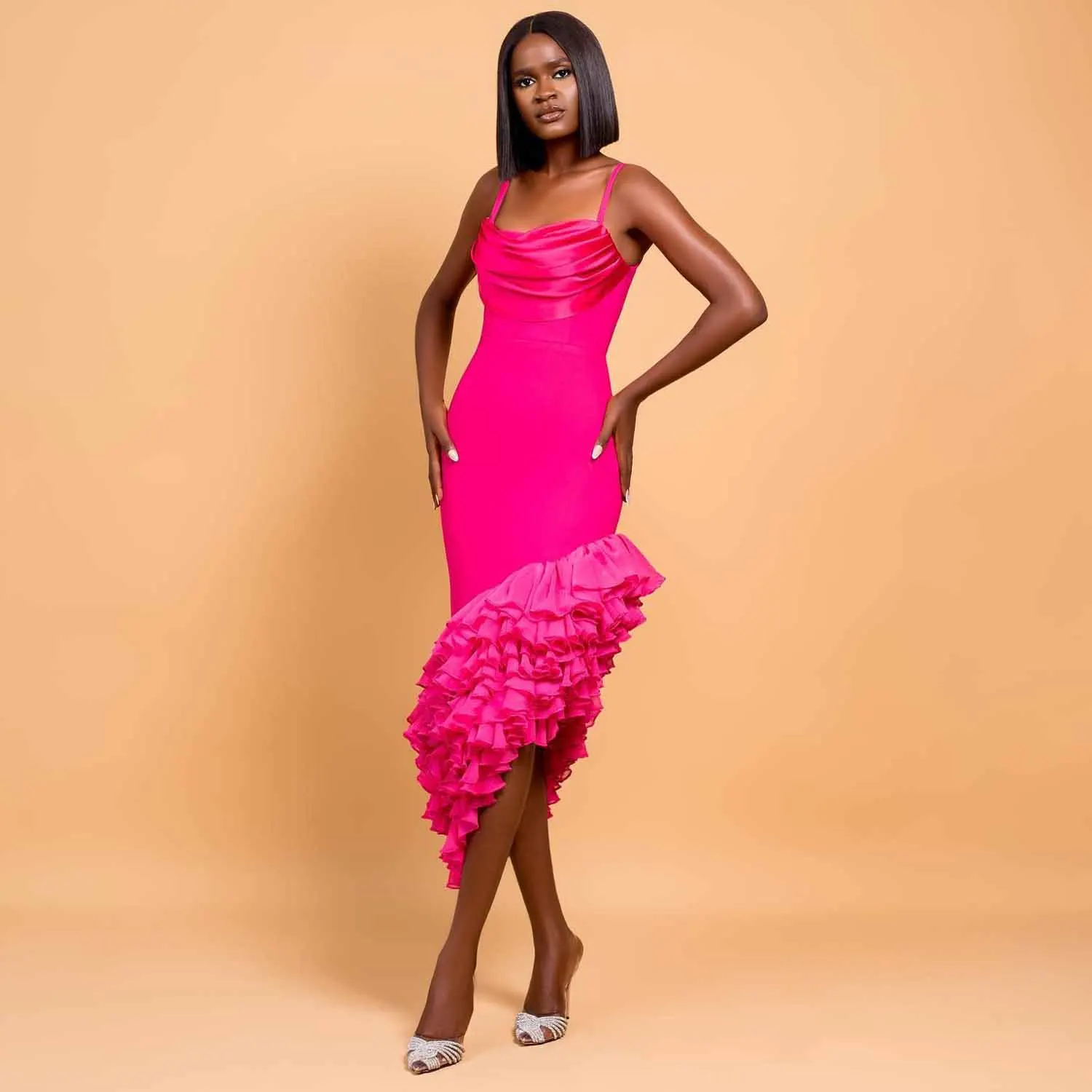 Hot Pink Simple Stretch Satin Evening Party Dresses Spaghetti Straps Irregular Ruffles Long Prom Gown vestidos de fiesta elegant
Hot Pink Simple Stretch Satin Evening Party Dresses Spaghetti Straps Irregular Ruffles Long Prom Gown vestidos de fiesta elegant