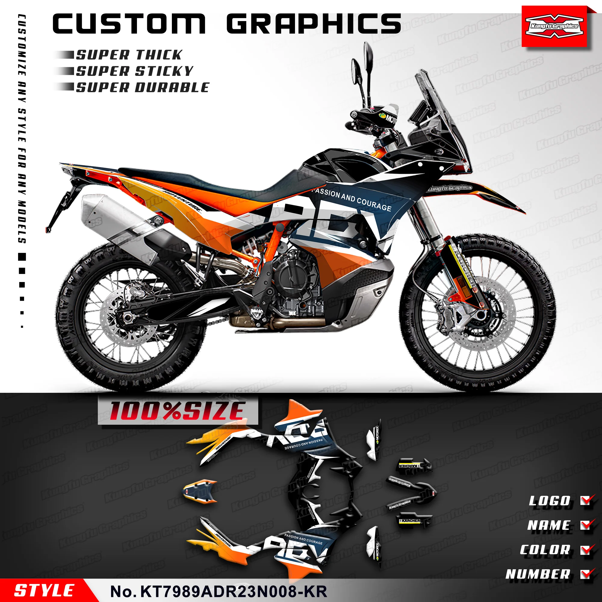 KUNGFU GRAPHICS Motorcycle Sticker Set Vinyl Wrap Full Decal Kit for KTM 790 / 890 Adventure ADV R 2023 2024
KUNGFU GRAPHICS Motorcycle Sticker Set Vinyl Wrap Full Decal Kit for KTM 790 / 890 Adventure ADV R 2023 2024