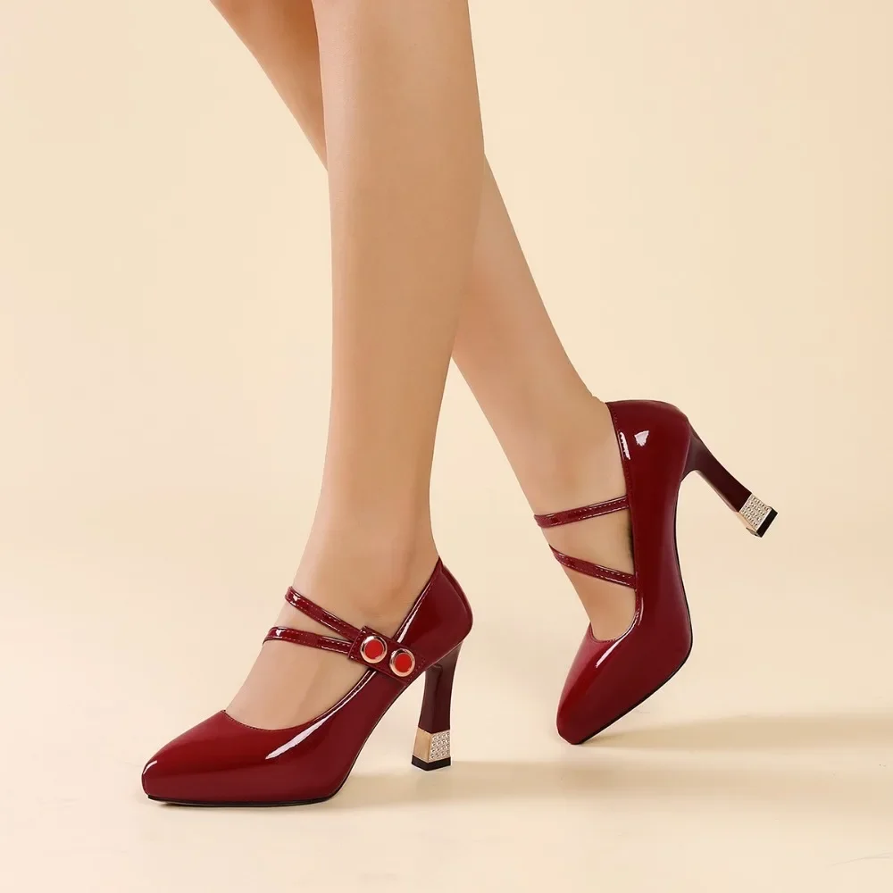 

2024 Spring Women's Pumps Shoes Fashion Shallow Cross Strap Thick Heel Ladies Elegant Square Toe Mary Jane Shoes