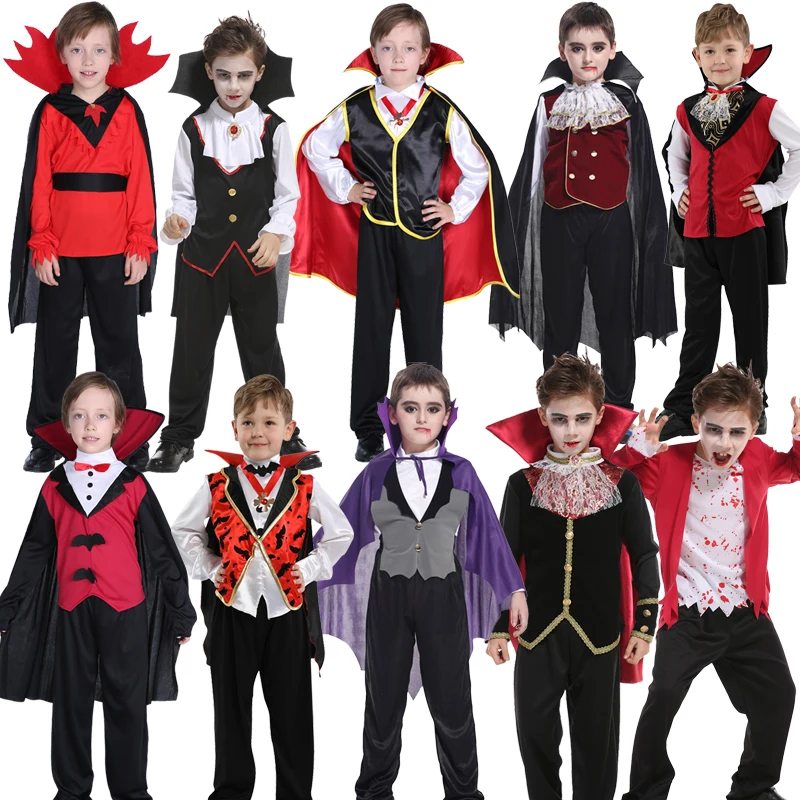 

Halloween Boy Vampire Costume Boy Role-playing Drama Stage Cape Neck Decoration Bow Set Carnival Live Performance Dress Up Pants