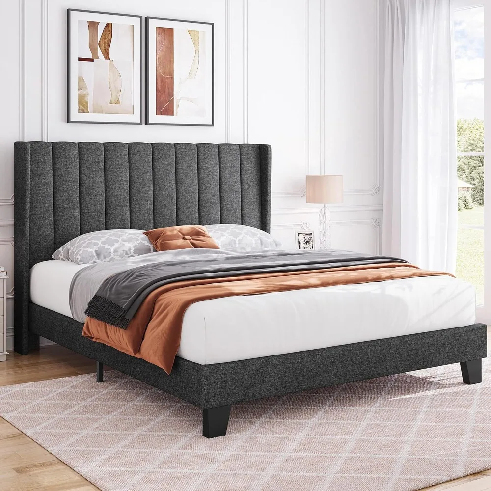 Queen Bed Frame Upholstered Platform Bed with Fabric Headboard, Wing Edge Design/Non-Slip Dark Gray Queen Bed Bases
Queen Bed Frame Upholstered Platform Bed with Fabric Headboard, Wing Edge Design/Non-Slip Dark Gray Queen Bed Bases
