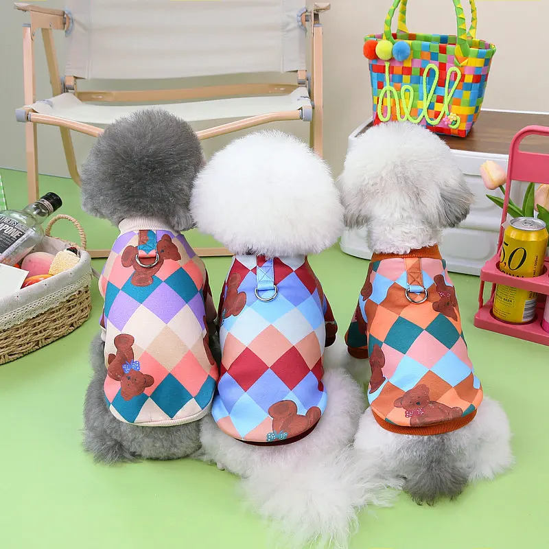 

Autumn Puppy Clothes New Small and Medium-sized Cats and Dogs Warm Sweater Teddy Bears Fashion Colour Plaid Jacket Pullover