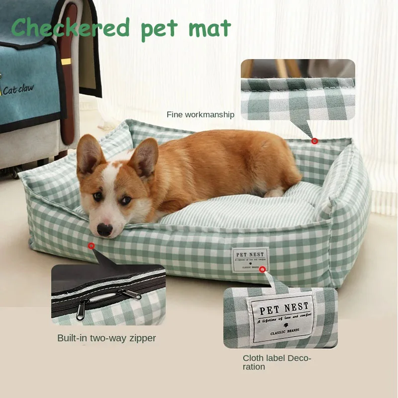 

Pet Dog Bed Square Lattice Kennel Medium Small Cat Sofa Bed Cushion removable Pet Calming Dogs House Pets Supplies Accessories