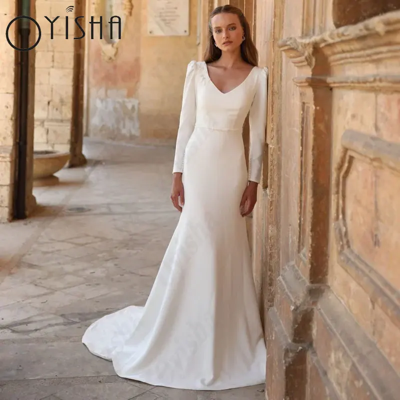OYISHA Mermaid Satin Wedding Dresses Gorgeous V-Neck Long Sleeves Appliques Bridal Gowns For Woman Exquisite Vestido De Mariages
OYISHA Mermaid Satin Wedding Dresses Gorgeous V-Neck Long Sleeves Appliques Bridal Gowns For Woman Exquisite Vestido De Mariages