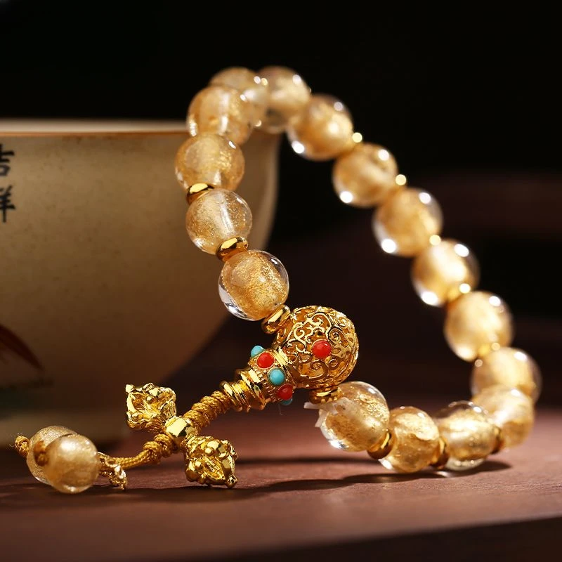 

Original Dragon Tiger Mountain Gold Foil Fragrant Gray Glazed Bracelet Female Bracelet New Duobao Good Luck Gifts for Girlfriend