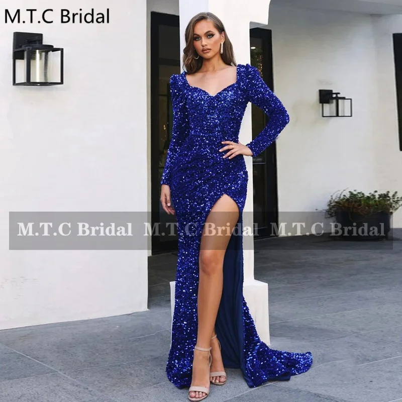Royal Blue Mermaid Formal Evening Dress Long Sleeves Side Slit Sparkly Sequins Birthday Party Prom Gowns Vestido De Festa
Royal Blue Mermaid Formal Evening Dress Long Sleeves Side Slit Sparkly Sequins Birthday Party Prom Gowns Vestido De Festa