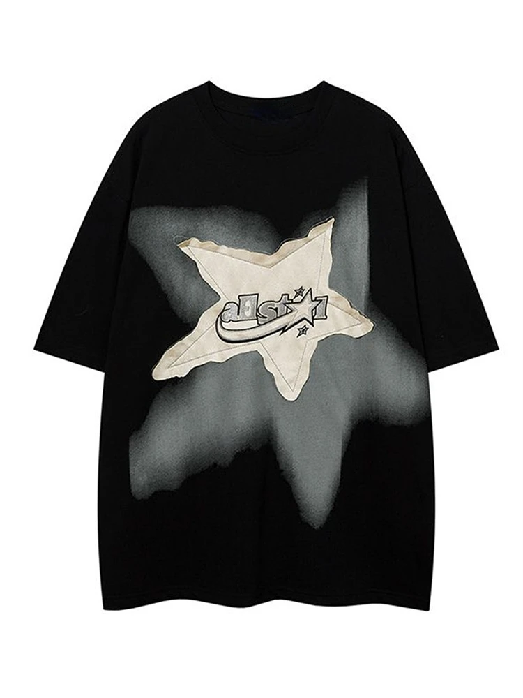 

Deeptown Y2K Vintage Black Star T-Shirt Women Streetwear 90s Grunge White Tees Oversized Harajuku Retro Hip Hop Crewneck T Shirt
