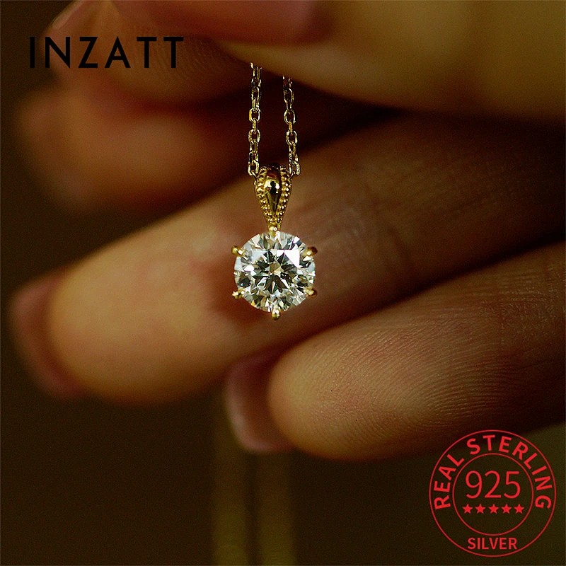 

INZATT Trendy 925 Sterling Silver Round Shining Zircon 18K Choker Necklace for Women Classic Fine Jewelry Minimalist Accessories
