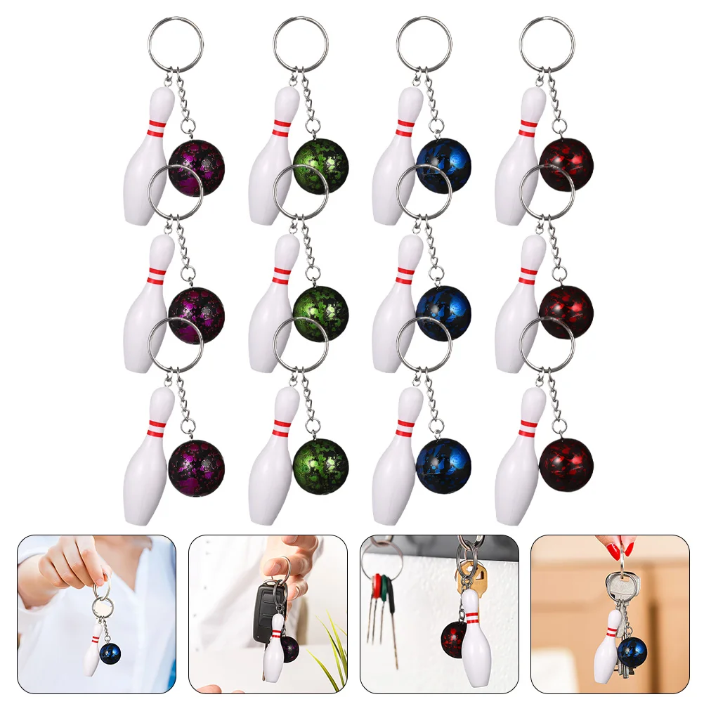 

12Pcs Mini Bowling Keychains Exquisite Hanging Keychains Sports Match Souvenirs Bowling Pendants